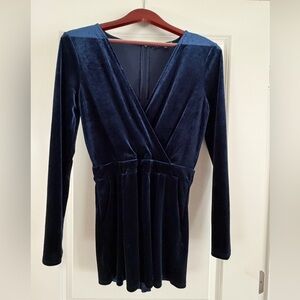 One Clothing Deep Blue Velvet Long Sleeve, Short Romper.